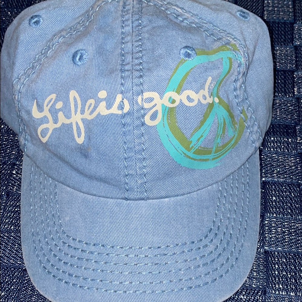 Life Is Good Cap Purple Butterfly and Blue Logo Hats with peace sign . - Picture 7 of 8